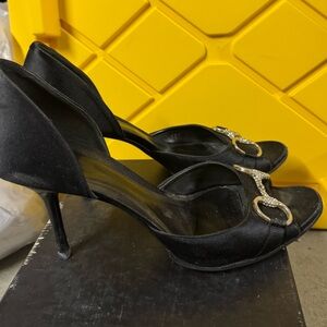 Gucci Black Heels with Gold Detailing